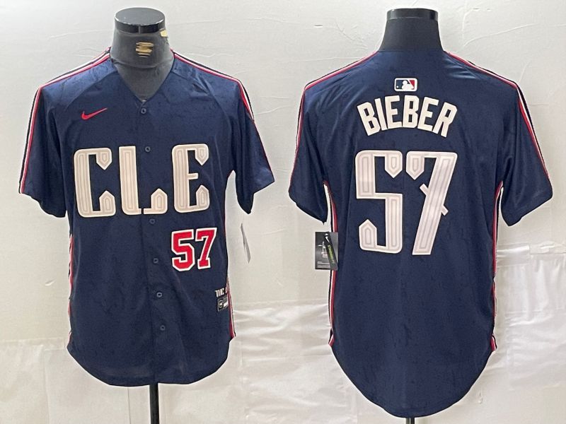 Men Cleveland Indians #57 Bieber Blue City Edition Nike 2024 MLB Jersey style 3->cleveland indians->MLB Jersey